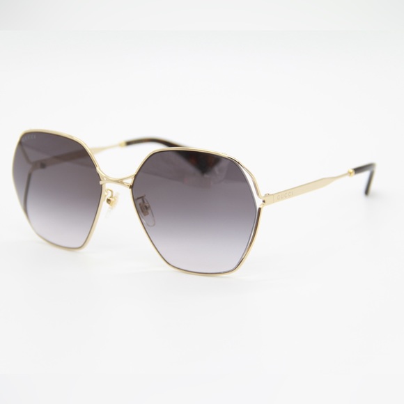 NEW GUCCI GOLD GREY SUNGLASSES GG0818SA 001 ROUND GUCCI EYEWEAR - Picture 2 of 14
